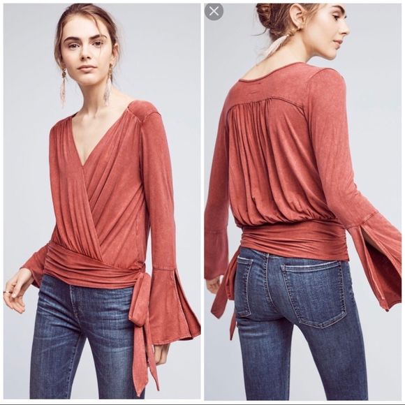 Anthropologie Tops - Anthropologie Burgundy Wrapped Pullover M